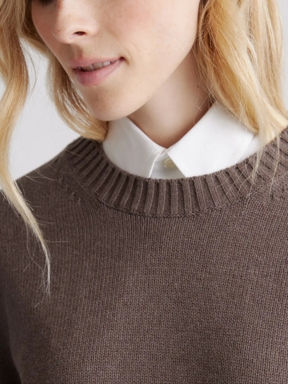 Quince Boyfriend Crew 100%Organic Cotton Sweater Heather Brown - Picture 5 of 16